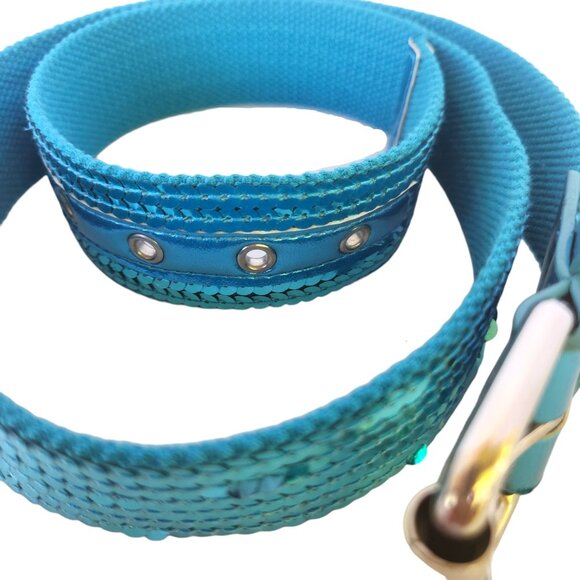 Women's Turquoise Blue Sequin Canvas Belt 38" L x 1-1/2" W New w/o Tag - Picture 9 of 11